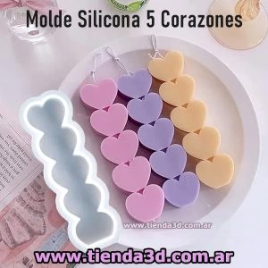 Molde Silicona 5 Corazones