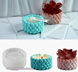Molde Silicona Mini Maceta / Portavelas Tejido
